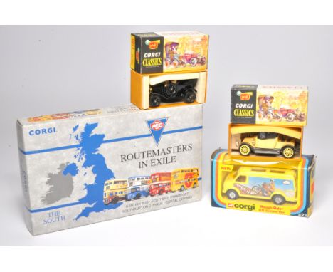 Assorted Corgi diecast issues including Rough Rider custom van, duo of Corgi Classics plus modern issue Routemaster set.