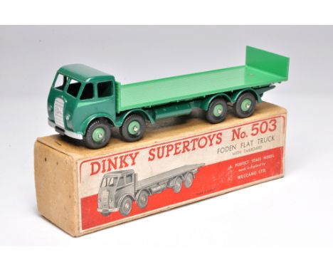 Dinky No. 503 Foden Flat Truck with Tailboard (first type). Two-tone green. Displays mostly very good to excellent, with the 