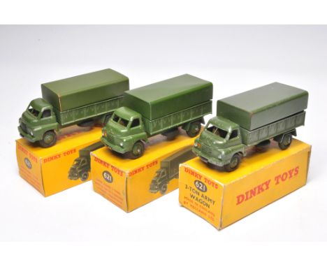 Dinky trio of No. 621 3-Ton Army Wagons. Display good/very good in fair/good boxes.