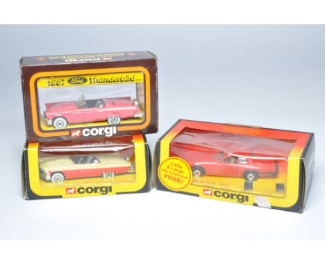 Corgi trio of diecast vehicles comprising duo of Ford Thunderbirds plus Jaguar XJS Little and Large Set (absent of smaller is