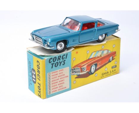 Corgi No. 241 Ghia L.6.4 with Chrysler Engine. Metallic blue with red interior. Chrome hubs. Displays excellent with little s