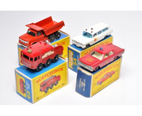 A group of four Matchbox regular wheels comprising Fire Chief's Car, Cadillac Ambulance and two others, as shown. Mostly very