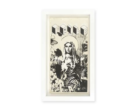 Faile (Collaboration), 'Mary (Black and White)', 2007, acrylic and silkscreen on lenox 100 paper, from an edition of 14, shee