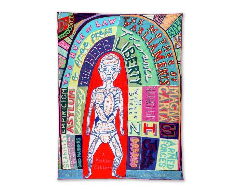 Grayson Perry (British 1960-), 'Comfort Blanket', 2014, digital bring on fabric blanket, bearing the Artists woven monogram t