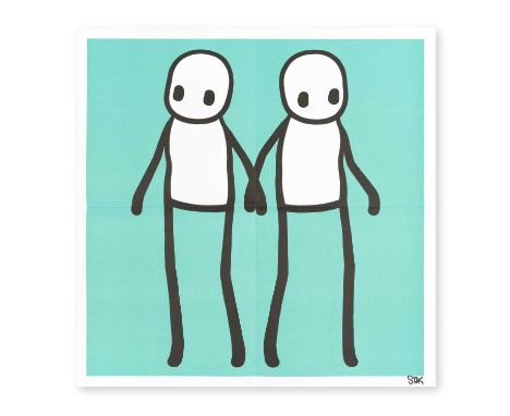 Stik (British 1979-), 'Holding Hands (Teal)', 2020, offset lithograph in colours on wove paper, signed in black ink, sheet; 5