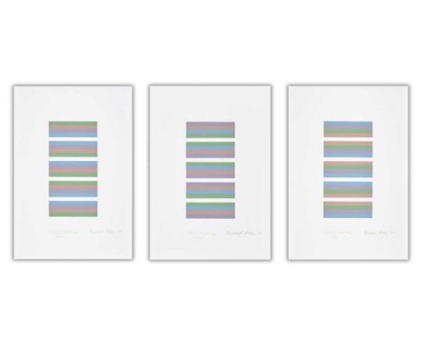 Bridget Riley (British 1931-), 'Intervals 3', 2021, a complete set of three screenprints in colours on wove paper, all signed