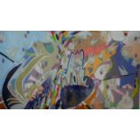 A framed and glazed large oil and pastel on layered plastic sheets, Pop Art style abstract study,
