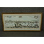 A large framed and glazed hand coloured engraving of a scene of the Thames with various places