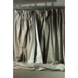 Two pairs of grey silk bark design lined curtains. H.210 W.258cm.