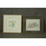 A framed and glazed engraving of a vase of flowers, signed Valerie Christmas along with an engraving