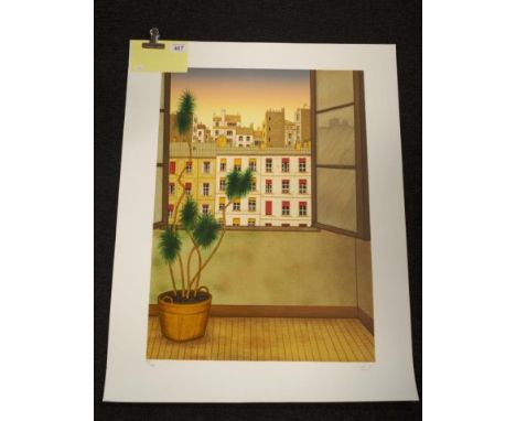 Fanch Ledan (France b1949) Plant in Window unframed lithograph, # 71/100, signed in pencil lower right, (68cm X 45cm approx).