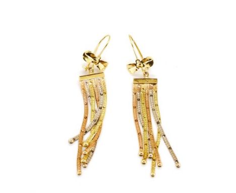18ct gold tri colour chandelier earrings marked 750 Italy. Approx weight 6.4 grams