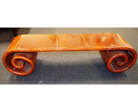 Chinese wood curled end Stand / Bench (length 120cm, depth 30cm, height 30cm approx).