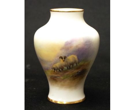 Royal Worcester signed posy vase hand painted highland sheep decorated, signed H. Allen, marked to base and # 2491, (height 1