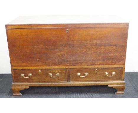 Goerge III mule chest with caddy top and two drawers, oak and mahogany cross banding, ogee feet with three secret interior dr