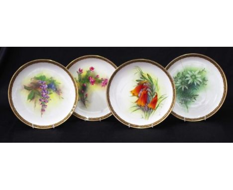 Four Royal Worcester Australian flower plates 23.5cm diameter approx., all as inspected