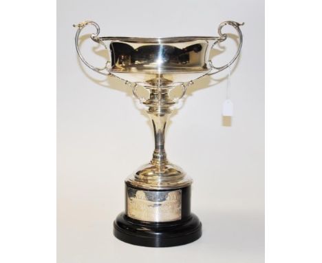 Large Mappin &amp; Webb sterling silver trophy cup on stand, hallmarked Sheffield 1937, silver plaque to base engraved CEYLON