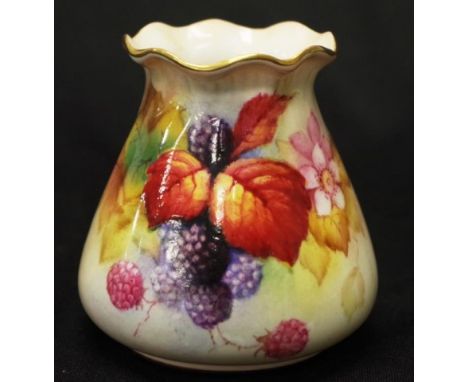 Royal Worcester hand painted posy vase hand painted berry and leaf decoration, marked to base and # G957, (height 8.5cm appro