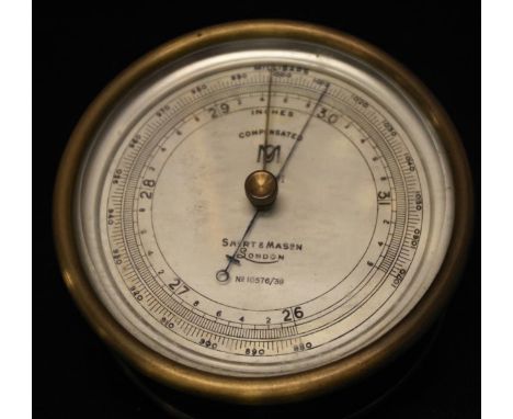 Vintage Short &amp; Mason brass cased barometer marked to dial for Short and Mason, London # 10576/39, brass cased, marked 'M