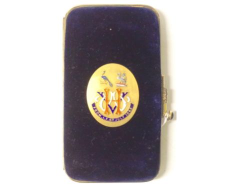 Good Victorian silver gilt &amp; enamel cigar case presentation cigar case, bearing an oval cartouche of Viscount William Har