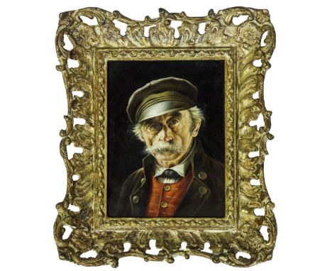 FRANZ XAVIER WOLFE (1887-1972), portrait of a man wearing a cap, signed upper right, oil on panel, gilt framed, 17 x 12 cm