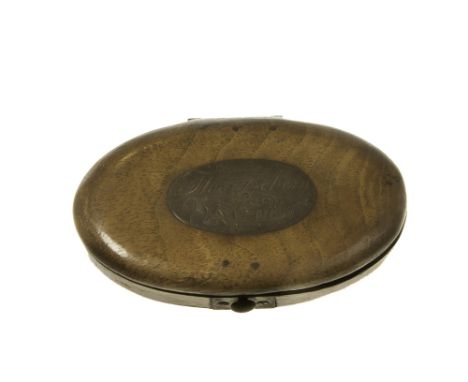 A SET OF WALNUT CASED SCALES, signed 'Sharp', silver plaque to lid reading 'Thos Trehern Knowl', L 9 cm