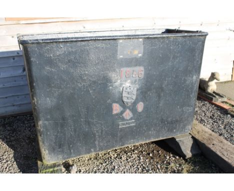 A LARGE VICTORIAN CAST IRON OFFICER'S MESS CISTERN, of rectangular form, maker's name 'G Rumington Stourbridge' and raised sh