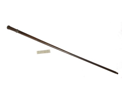 A LATE 19TH CENTURY OAK WALKING CANE, made from the timber taken from the roof of William Shakespeare's birthplace, with deta