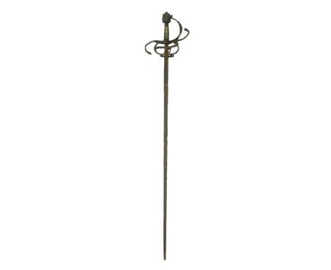 A 17TH CENTURY RAPIER in relic condition, 98 cm blade, wire bound grip, minus scabbard