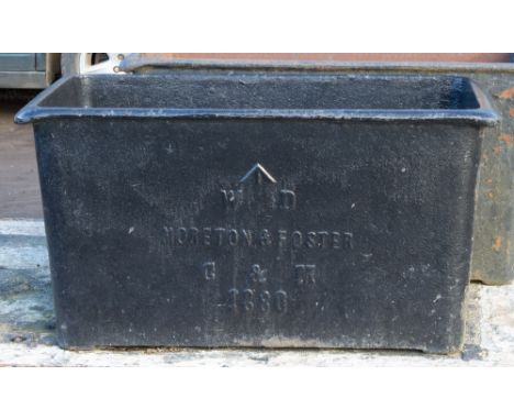 A VICTORIAN CAST IRON OFFICER'S MESS CISTERN, of rectangular form, the maker's name 'Moreton & Foster' broad arrow mark and d
