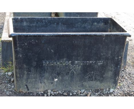 AN EDWARDIAN CAST IRON OFFICER'S MESS CISTERN, of rectangular form, maker's name 'Brickhouse Foundry', bearing broad arrow ma