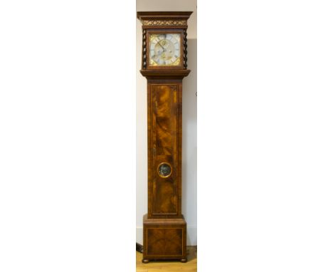 RICHARD COLSTON - LONDON WALNUT LONGCASE CLOCK, the recent walnut hood and case with flat topped hood, fretwork detail and gr