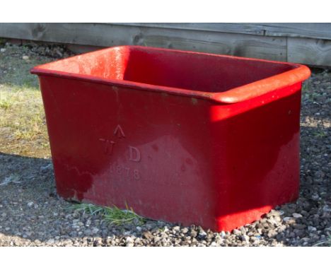 A VICTORIAN CAST IRON OFFICER'S MESS CISTERN, of rectangular form, maker's mark 'W D' and dated 1878, broad arrow mark, paint