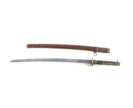 A JAPANESE KATANA SWORD, the blade with Japanese inscription to forte, and a five number code in Arabic numerals '46227', bra