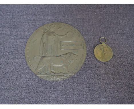 A WW1 Memorial Plaque to John Wilkinson and a WW1 Victory Medal to 851 PTE T.Beattie R Scots