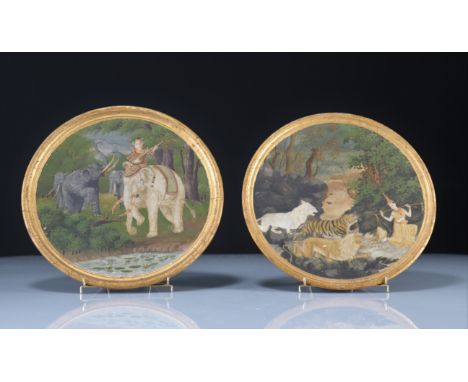 Lot of 2 painted wooden plates India XIXth - Weight:  920 g - Region: India - Sizes: Divers - Condition: at first sight - nor