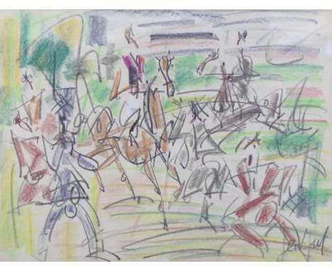GEN PAUL (1895-1975) crayolor "The Horsemen" - Weight:  7.30 kg - Region: France - Sizes: H 730 mm L 880 mm - Condition: at f