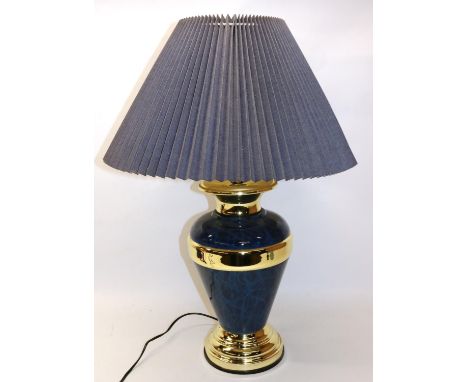 Large blue and gold touch operated table lamp, with shade, H76cm 