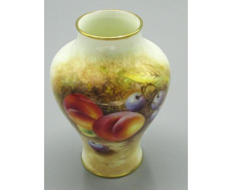 Royal Worcester baluster vase painted with fruit by H. Henry, black printed marks and numbered 2491, H10cm 