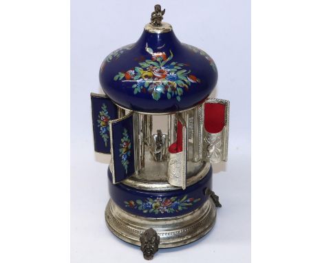 Mid 20th century Italian musical carousel cigarette/lipstick dispenser, Reuge movement playing Love Story, the carousel with 