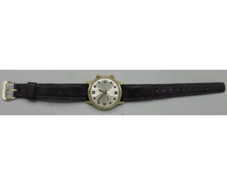Sekonda gold plated wristwatch alarm, signed silvered dial applied baton hours with centre seconds, screw on stainless steel 