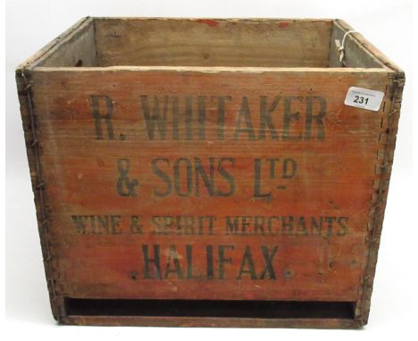 Breweriana - wooden bottle crate for R. Whitaker &amp; Sons Ltd. Wine &amp; Spirit Merchants Halifax, H34.5cm 