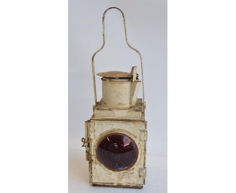Vintage BR(W) paraffin fuelled railway tail light, height with handle raised 52cm 