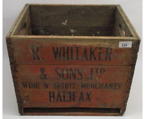 Breweriana - wooden bottle crate for R. Whitaker &amp; Sons Ltd. Wine &amp; Spirit Merchants Halifax, H34.5cm 