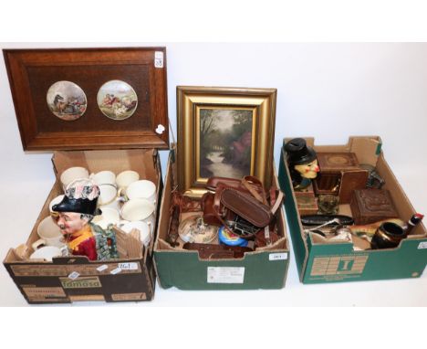 Mixed collectables, incl. three pratt ware pot lids, an eastern carved wooden box, a late C19th H. Samuel's Watches cardboard