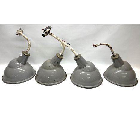Four Benjamin Type X grey enamel industrial light fittings, D33cm 