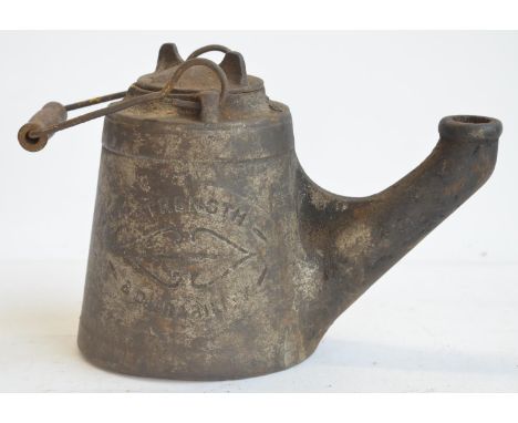 Railway flare lamp from A C Wells &amp; Co "Strength And Durability", stamped "No18" to base. Height with handle raised appro