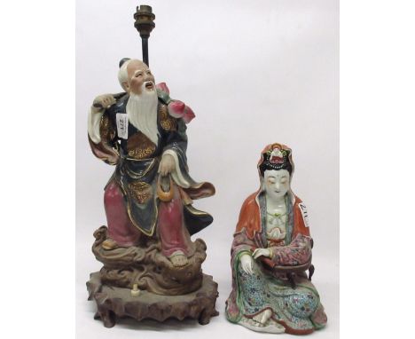 Chinese C20th porcelain figural lamp base, and a similar figure, max. H40cm (2) 