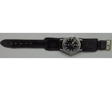 Omega R.A.F. Navigator's Mk II stainless steel wristwatch, signed black Tritium 'Fat Arrow' Arabic dial with centre seconds, 