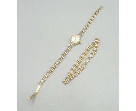 Sovereign - ladies gold quartz wristwatch and matching bracelet, signed gold tone dial with applied baton indices, two piece 